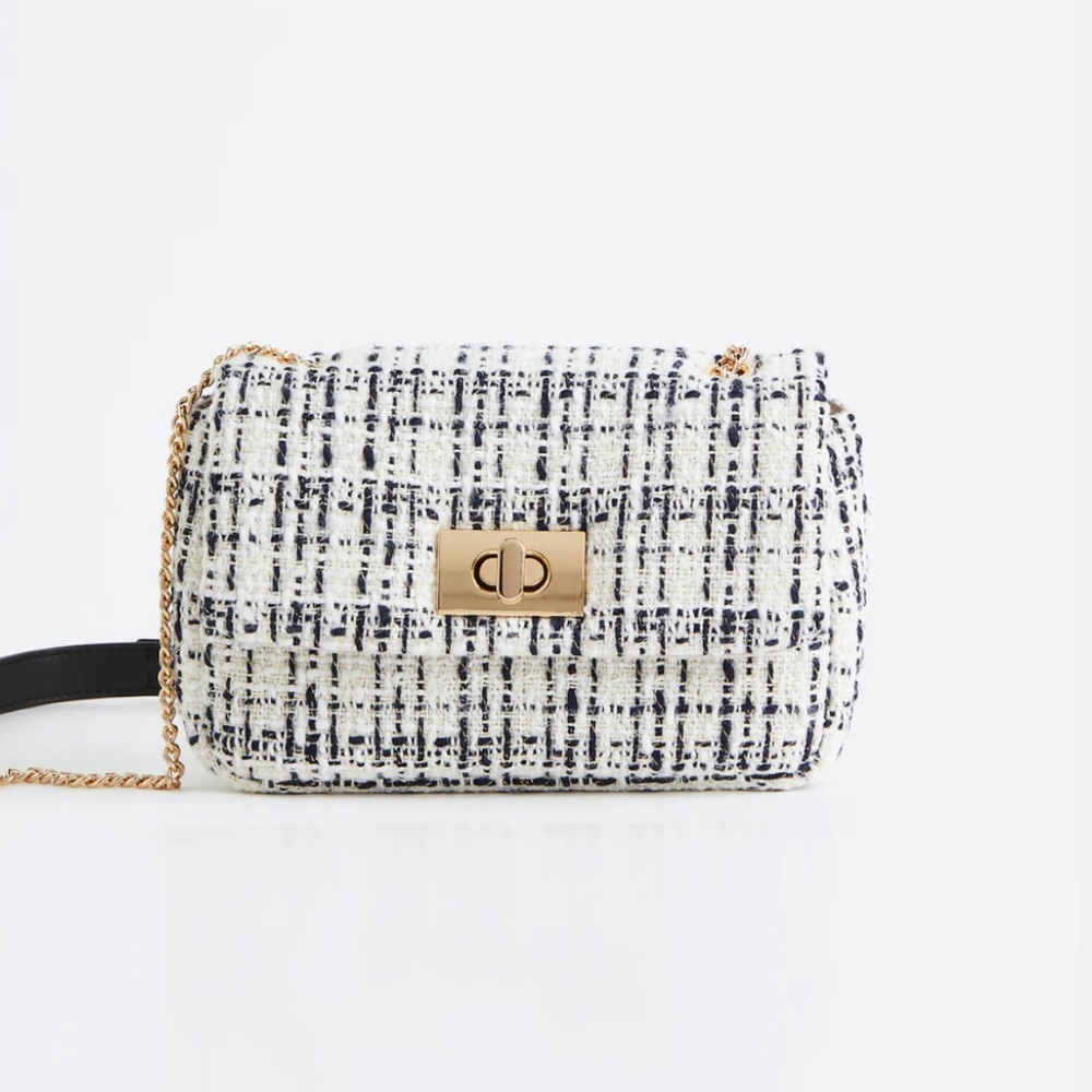 Tweed textured crossbody checked bag
